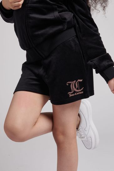 Juicy Couture Black Diamante Velour Shorts