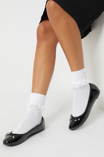 Lipsy Patent Metal Bow School Ballerina Flat Shoe(Older)