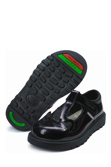 ToeZone Black Patent T-Bar Unicorn Novelty School Shoes