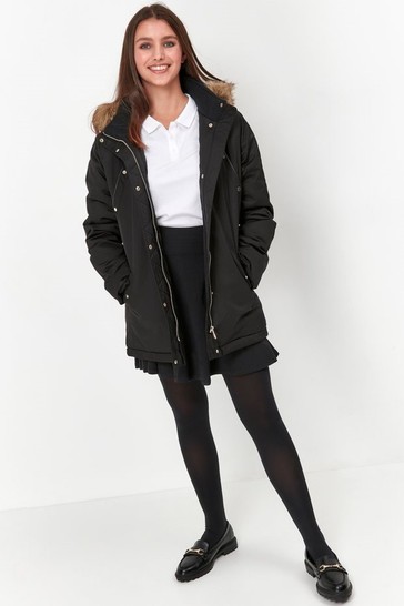 Kylie Black Teen Parka Coat