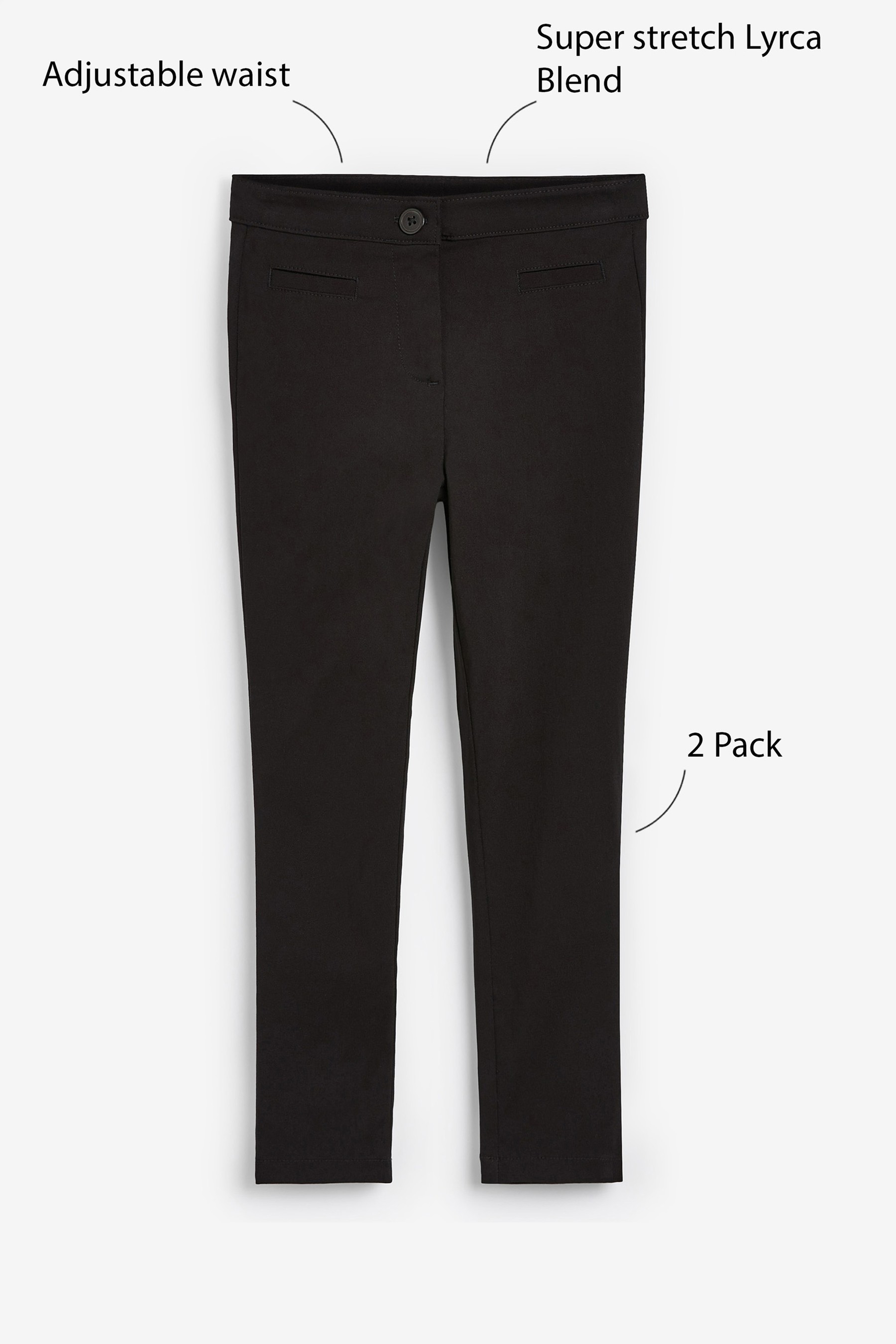 2 Pack Skinny Stretch Trousers (3-17yrs)