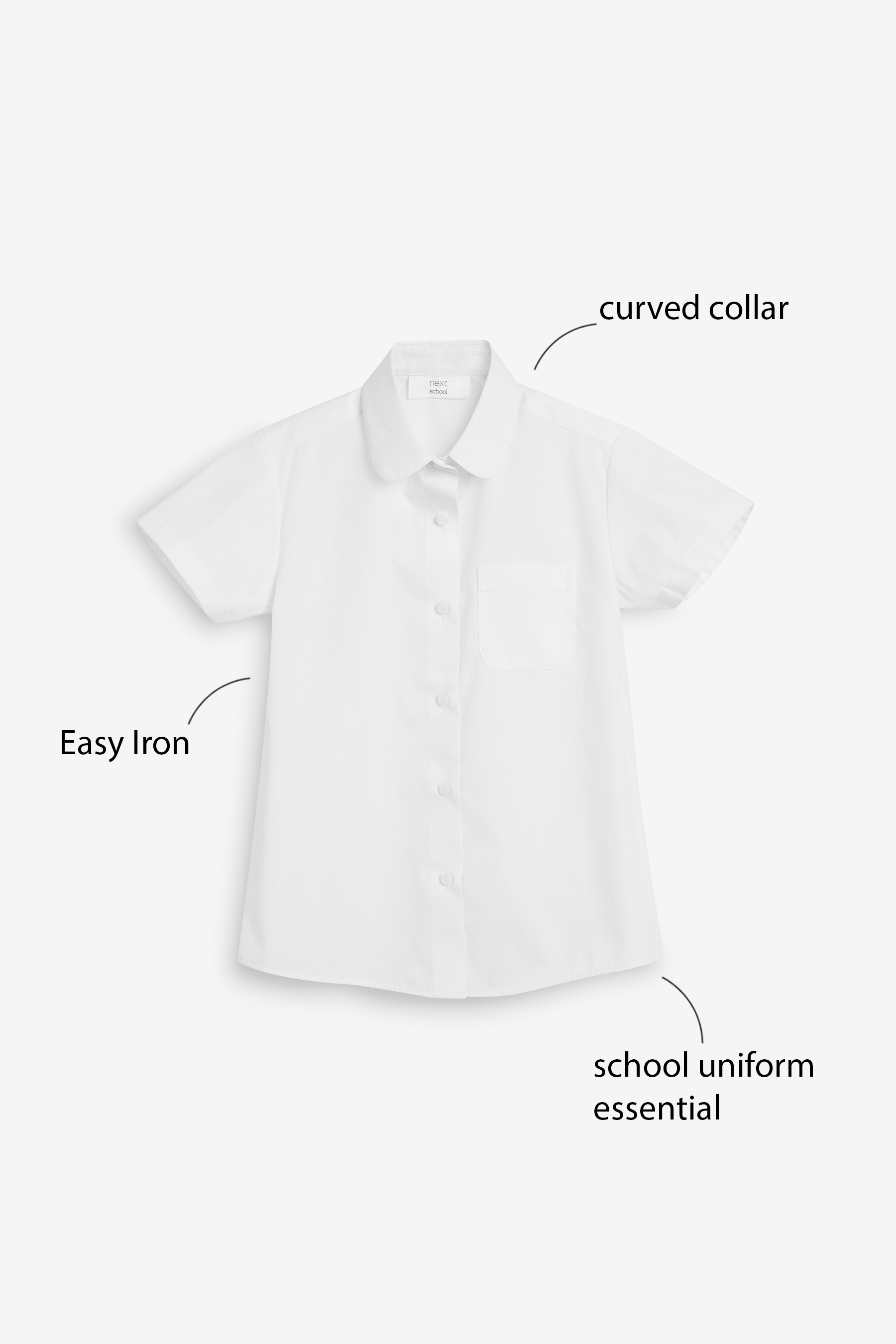 2 Pack Short Sleeve Curved Collar Shirt (3-16yrs)