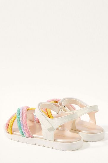 Monsoon White Cross Strap Glitter Rainbow Sandals