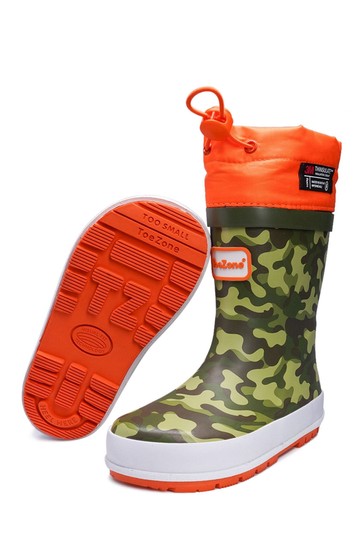 ToeZone Orange Tie Top Camo Wellies