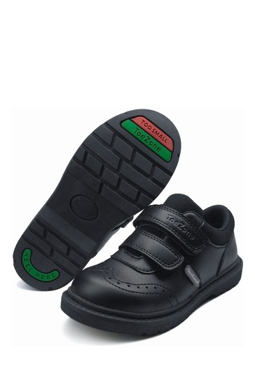 ToeZone Black Twin Strap Brogue School Shoes