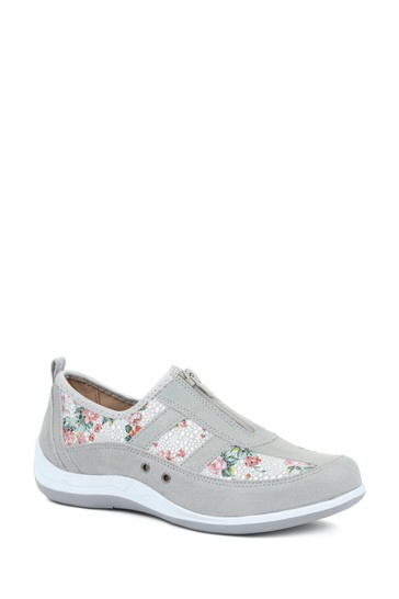 Pavers Grey Floral Leather Ladies Wide Fit Trainers