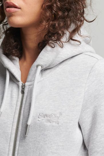 Superdry Grey Vintage Logo Embroidered Zip Hoodie