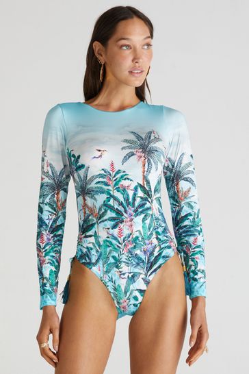 Aqua Blu Floral Tropical Grace One Piece Swimsuit