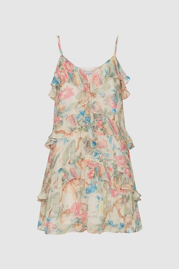 Reiss Ida Floral Print Chiffon Mini Dress