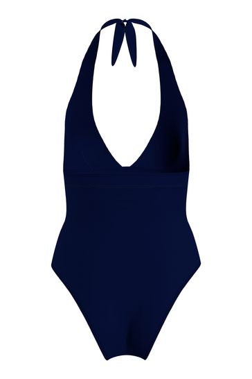 Tommy Hilfiger Womens Blue Core Solid Halter Swimsuit