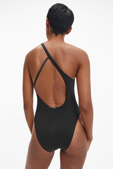 Calvin Klein Womens Black Core Essential One Shoulder One Piece