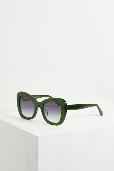 Oliver Bonas Green Butterfly Glam Acetate Sunglasses