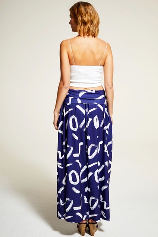 HotSquash Navy/White Roll Top Maxi Skirt