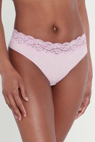 Lace Trim Cotton Blend Knickers 4 Pack High Leg