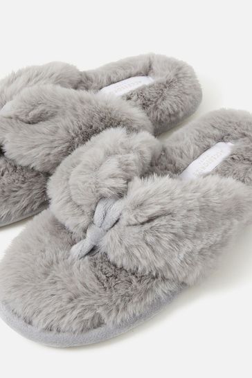 Accessorize Grey Faux Fur Toe Thong Slippers