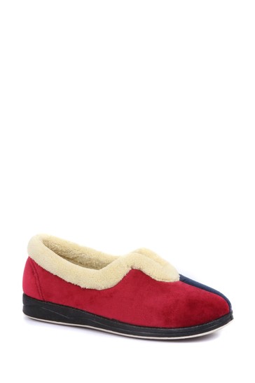 Pavers Navy Red Ladies Wide Fit Full Slippers