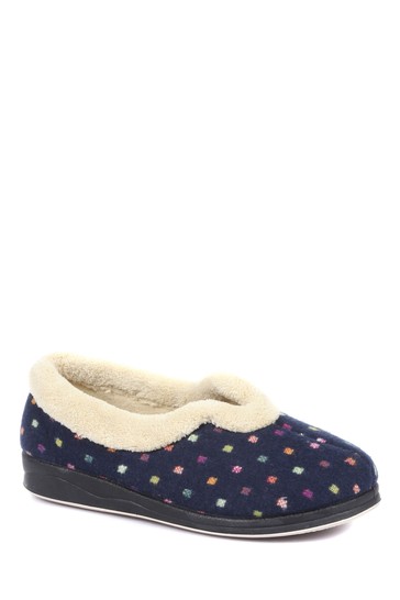 Pavers Ladies Blue Wide Fit Polka Dot Slippers