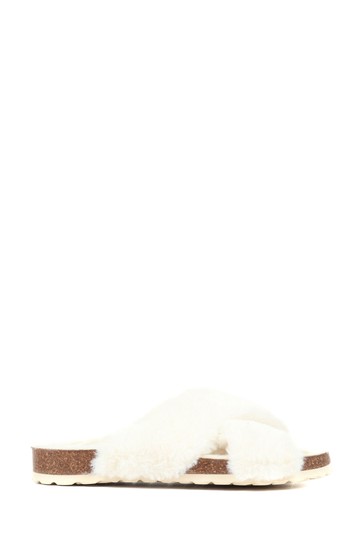 Jones Bootmaker Cream Totto Faux-Fur Slider Slippers