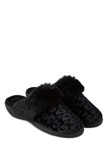 Totes Isotoner Ladies Velour Heeled Mule Slippers