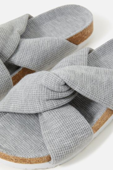 Accessorize Grey Twist Waffle Footbed Slippers