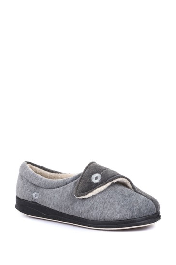 Pavers Grey Ladies Touch Fasten Full Slippers With Permalose Sole