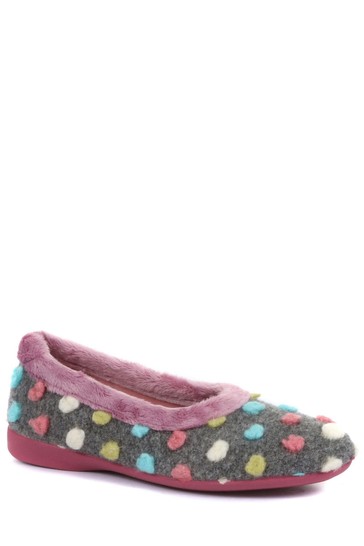 Pavers Grey Multi Ladies Full Woolly Slippers