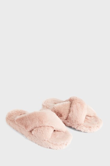 Ted Baker Pink Lopply Faux Fur Cross Over Slippers