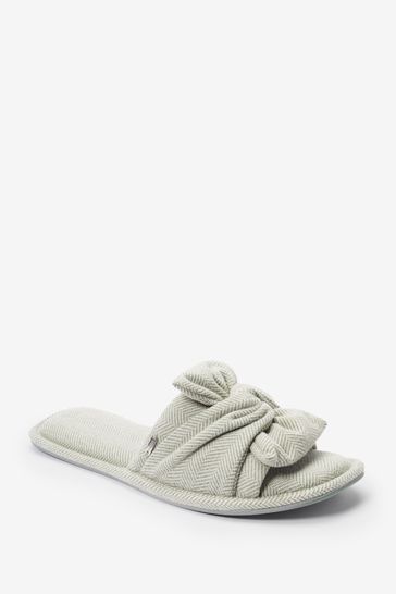 Herringbone Bow Slider Slippers