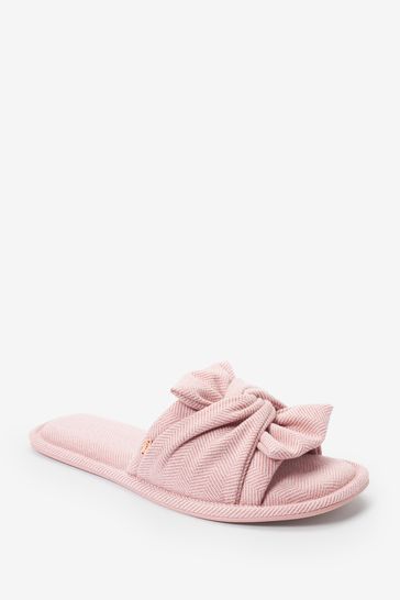 Herringbone Bow Slider Slippers