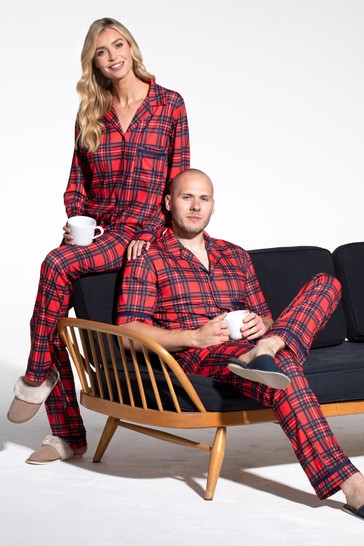 Hot Squash Red Tartan Jersey Womens Pyjama Set