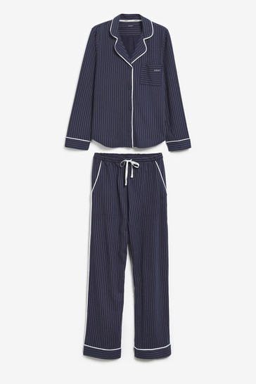 DKNY Navy Pin Stripe Signature Notch Collar PJs