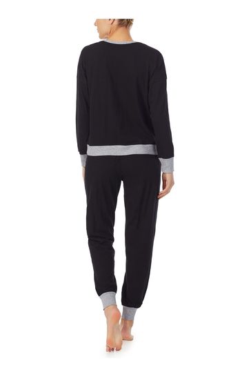 DKNY Black Signature Cotton Logo Top And Joggers Set