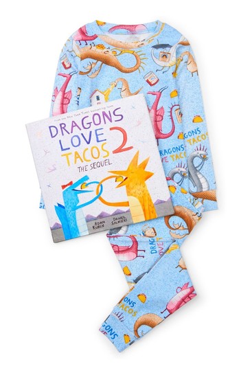 Hatley Blue Long Sleeve Dragon Loves Tacos Pyjama Set