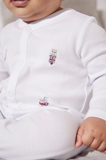 The White Company London White Embroidered Sleepsuit