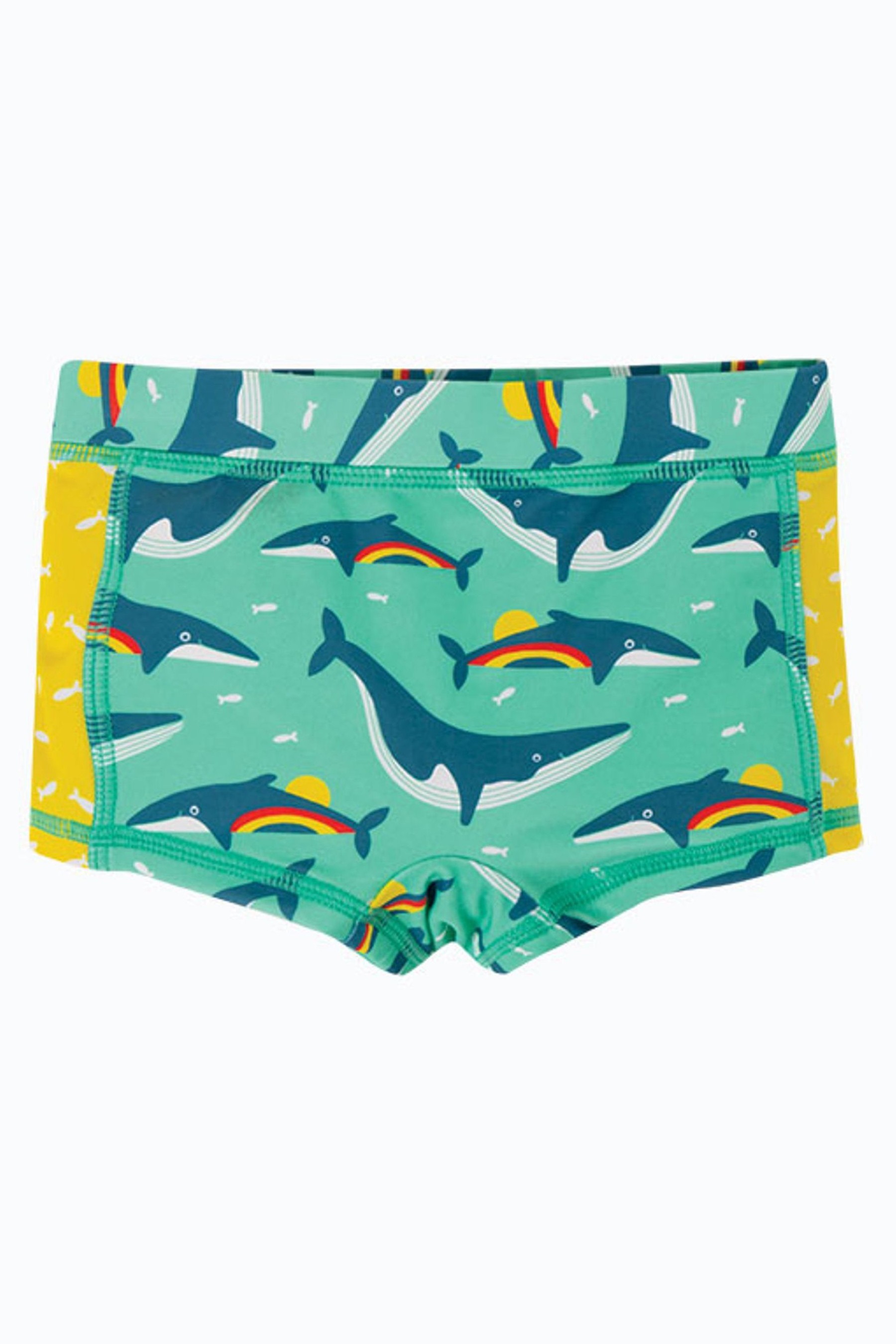 Frugi UPF 50+ Blue Rainbow Whales Kids Trunks