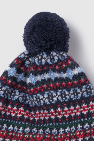 Trotters London Blue Baby Fairisle Hat