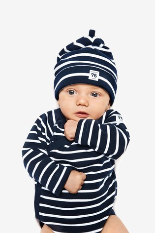 Polarn O. Pyret Blue Organic Cotton Striped Hat