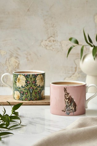 Set of 2 Morris & Co. Pimpernel & Forest Hare Mugs