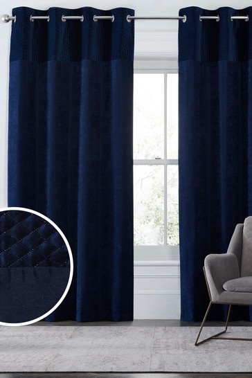 Velvet Quilted Hamilton Top Panel Curtains Eyelet Super Thermal