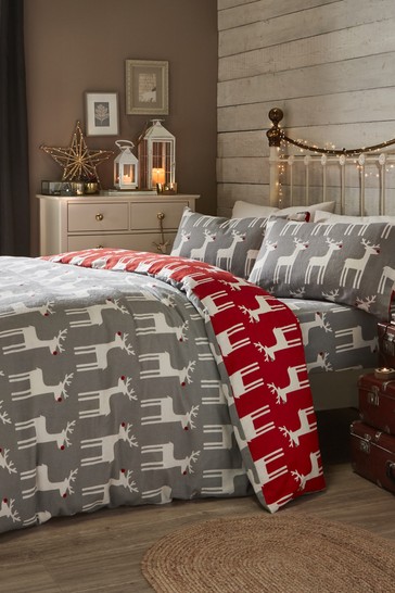 Fusion Christmas Reindeer Brushed Cotton Duvet Cover and Pillowcase Set