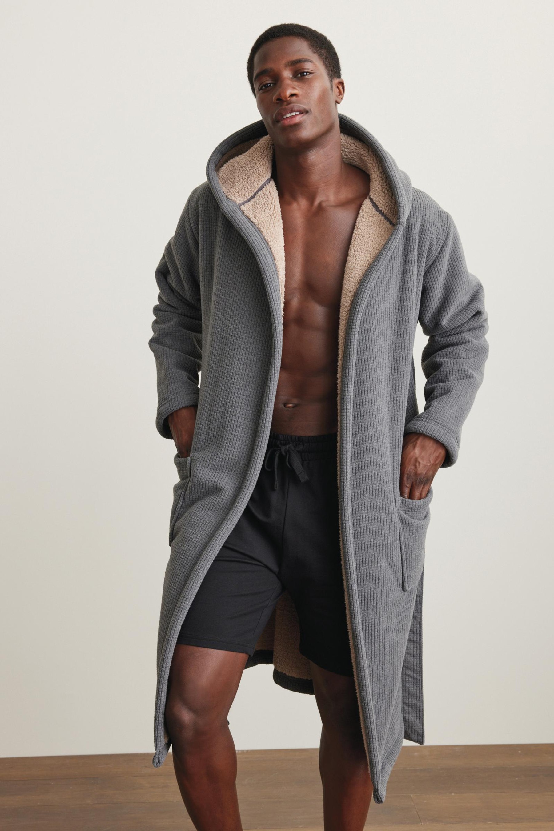 Borg Lined Hooded Dressing Gown