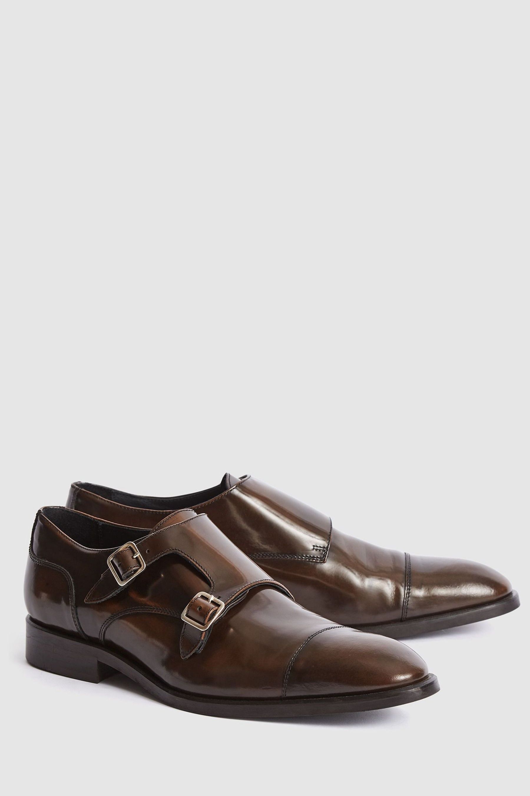 Reiss Rivington High Shine Leather Monk Strap Shoes