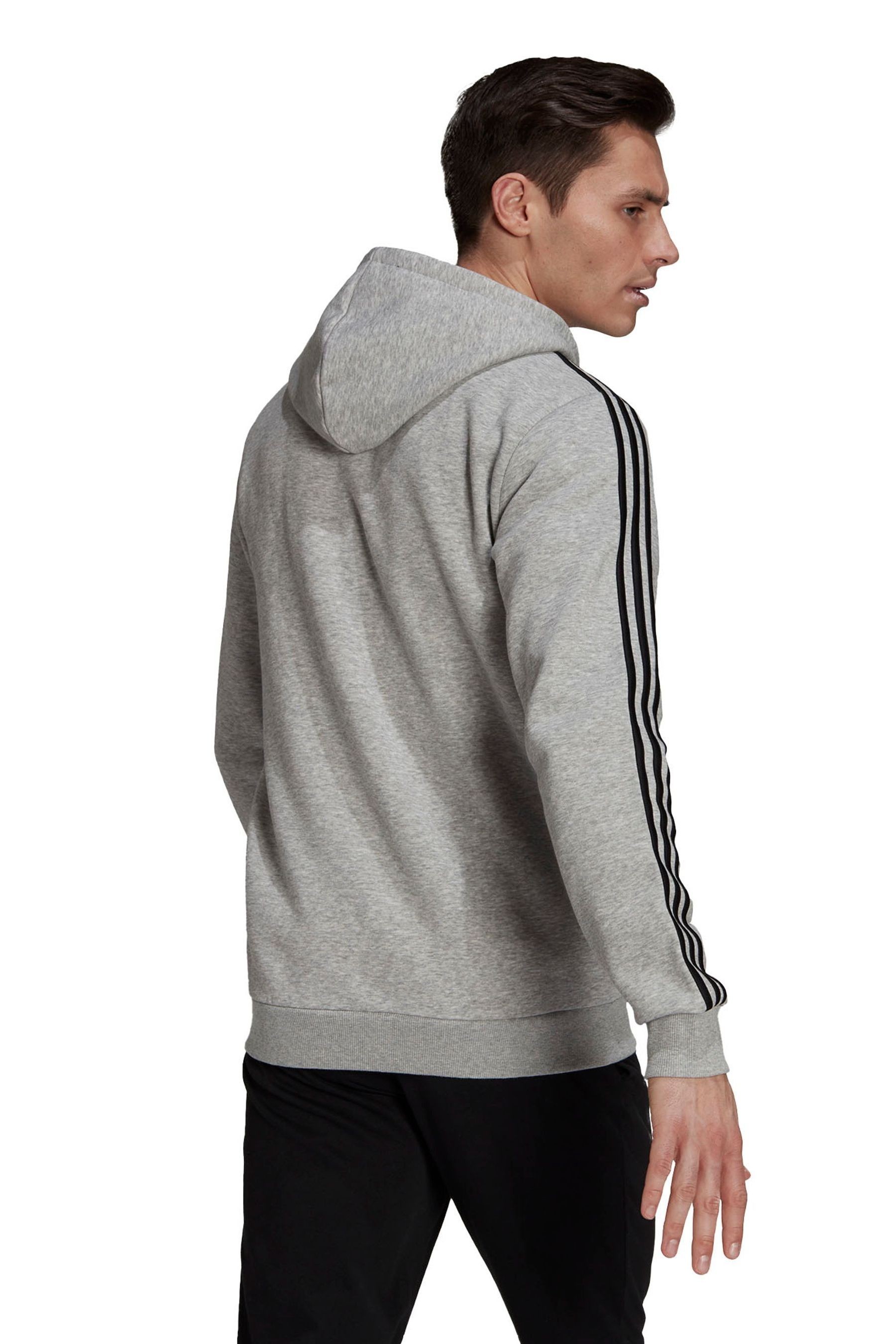 adidias Fleece 3 Stripe Zip Through Hoodie