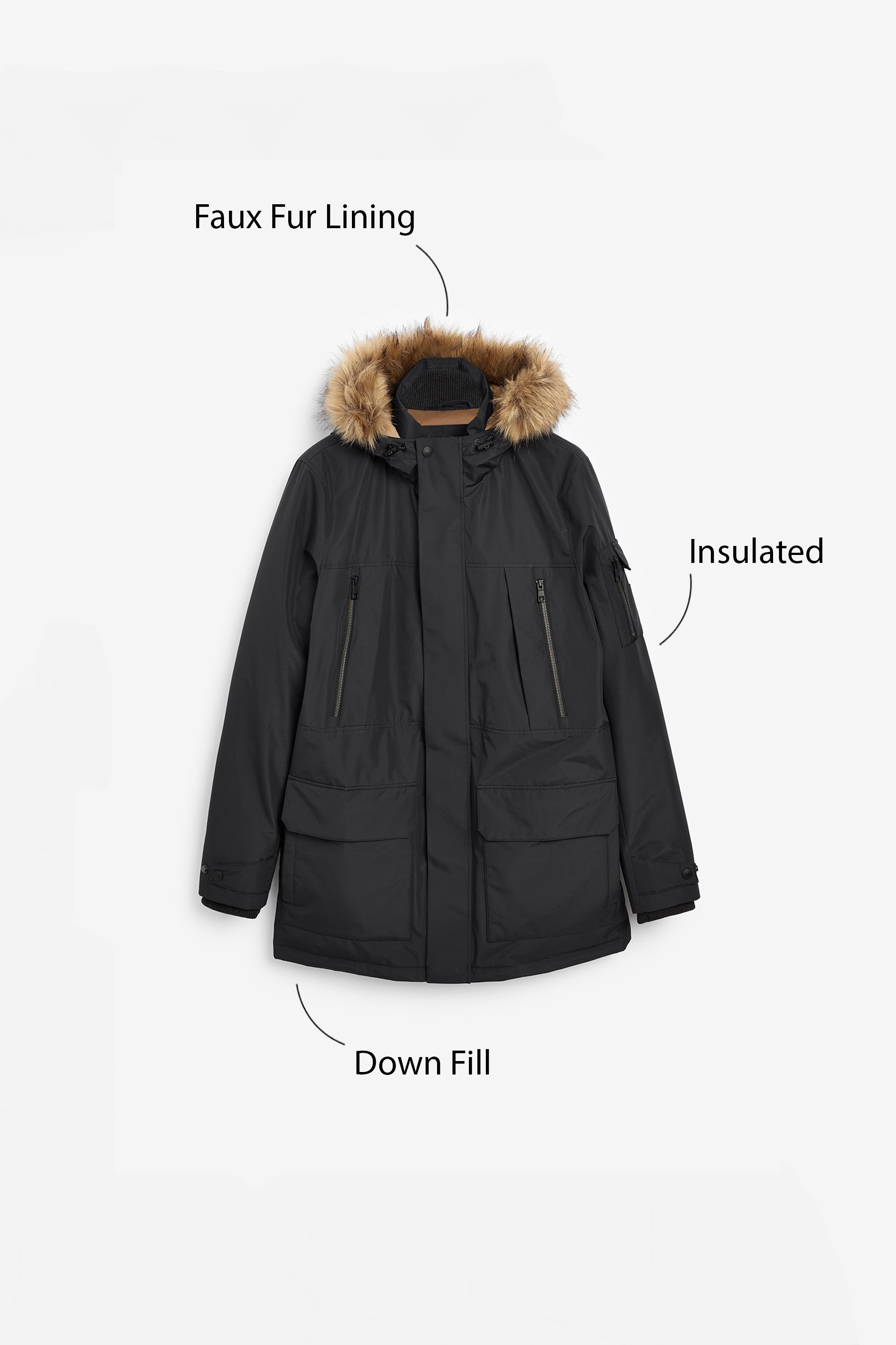 Shower Resistant Down Filled Signature Parka With Detachable Faux Fur Hood