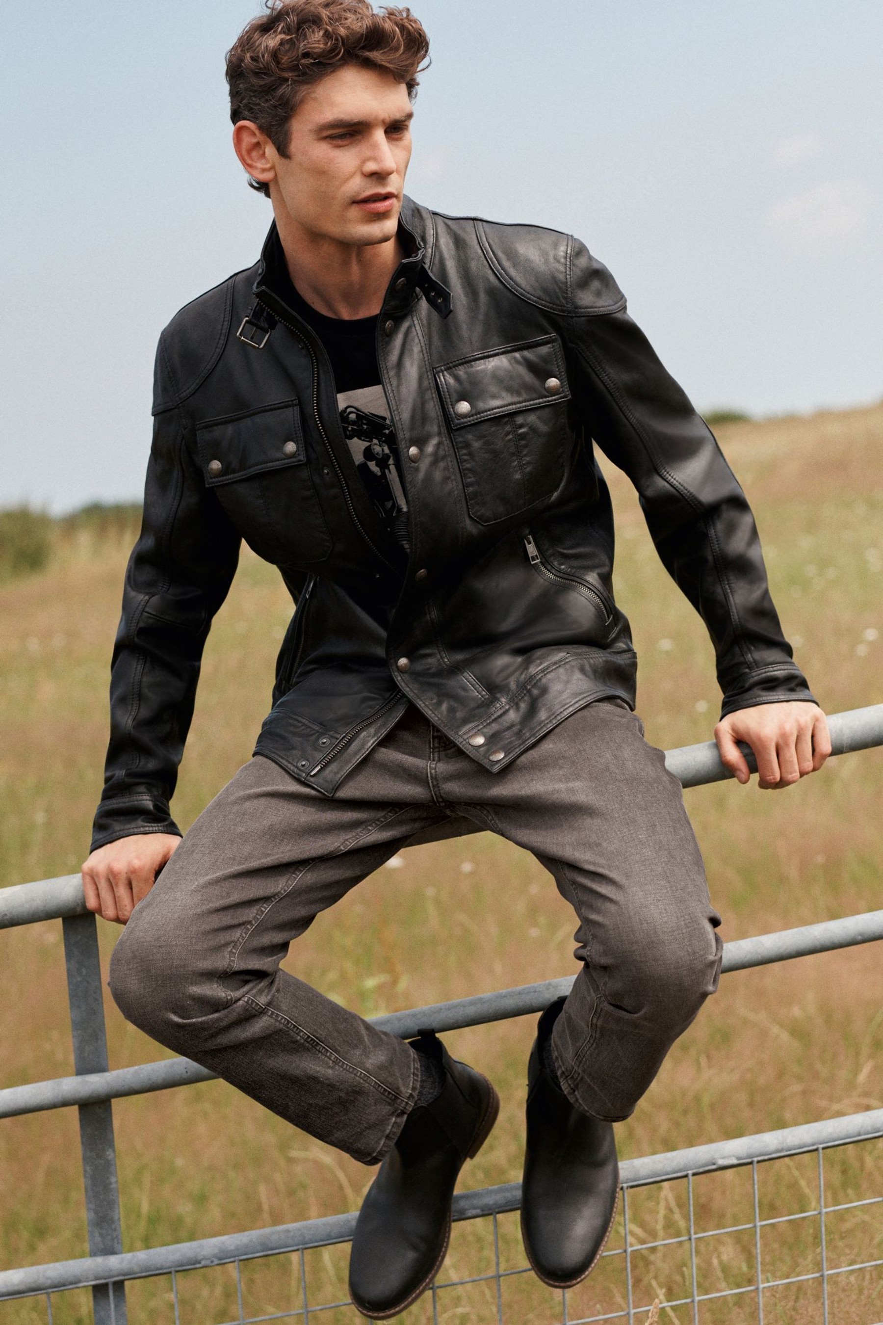 Signature Four Pocket Leather Biker Jacket