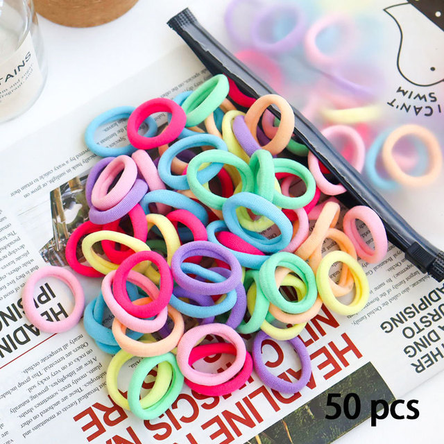 50pcs Set Colorful Girl Ornament Nylon Elastic Hair Bands Ponytail Hair Accessories Holder Rubber Bands Scrunchie Headband