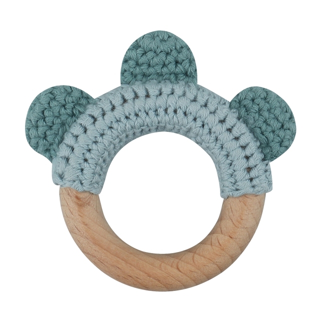 1pc or 2pcs/set BPA Free Crochet Dinosaur Baby Teether Rattle Safe Beech Wooden Teether Ring Newborn Mobile Sport Educational Toy