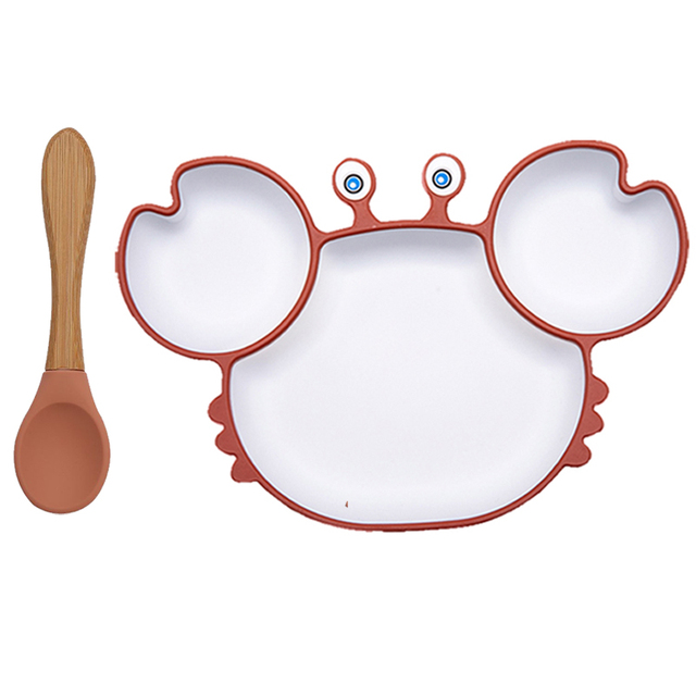 BOPOOBO Baby Dishes Silicone Suction Plate Cute Crab Children Feeding Plate Non-slip Baby Food Bowl Feeding for Kids