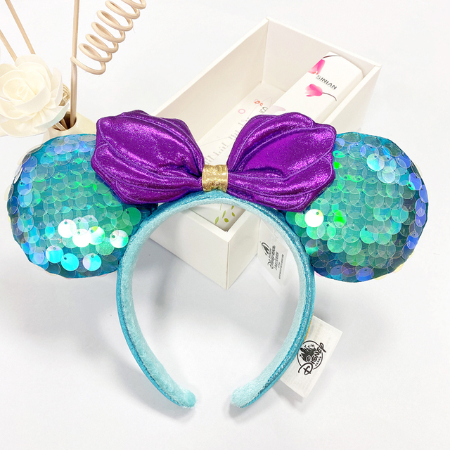 Original Disney Mickey Mouse Headband for Women Sequin Ears Costume Headband Cosplay Plush Adult Kids Headband