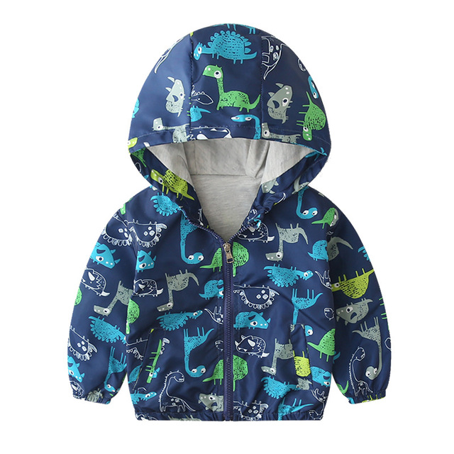 Spring Autumn Kids Clothes Boys Jackets Children Hooded Zipper Windbreaker Toddler Boys Car Dinosaur Waterproof Hoodies for Boys